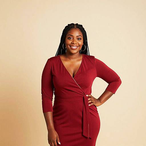 Confident Curvy Woman in Red Dress
