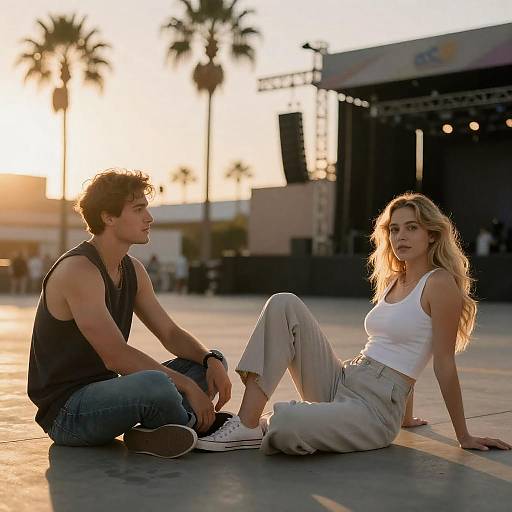 Sunset Serenity: Two Friends on Concrete