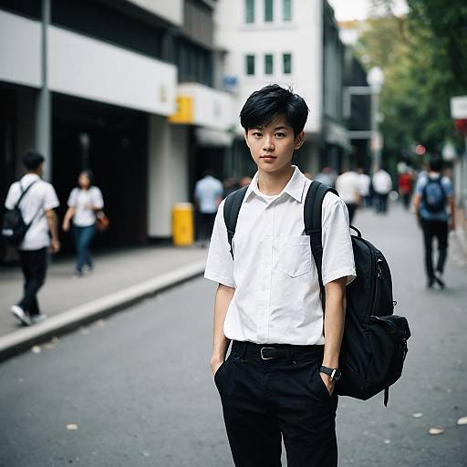 Young Asian Student in Casual Street Fashion