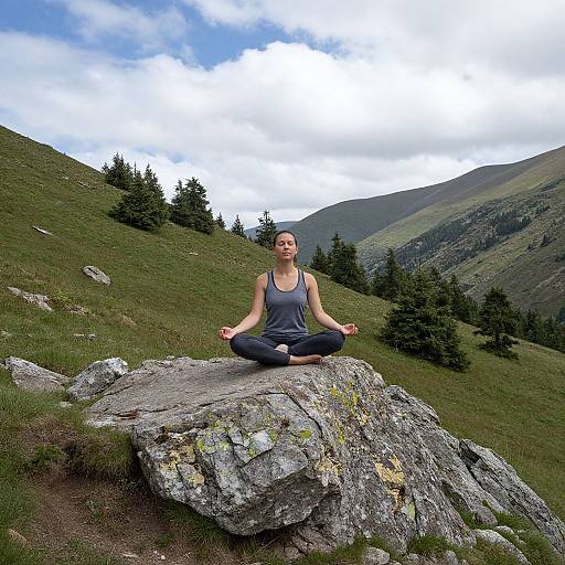 Woman Meditating in Serene Mountains