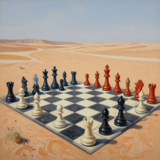 Surreal Chessboard in Desert Landscape
