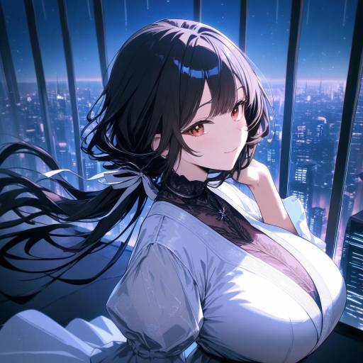 Aesthetic Anime Girl on City Rooftop