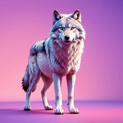 Gray Wolf Standing on Purple Background