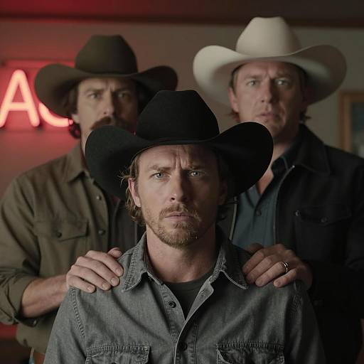 Three Men in a Dimly Lit Room