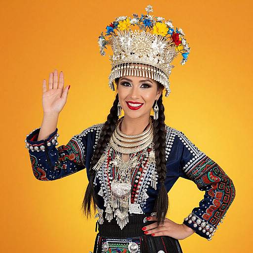 Smiling Woman in Vibrant Traditional Attire