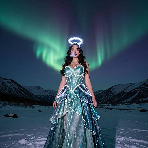 Aurora Woman in Winter Valley