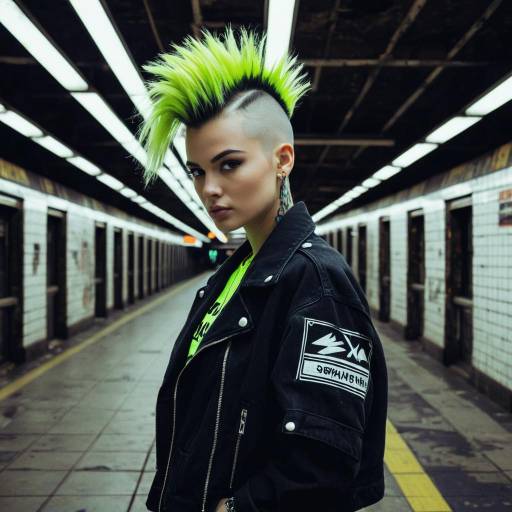 Female Model with Neon Green Mohawk in Subway Female Model with Neon Green Mohawk in Subway
