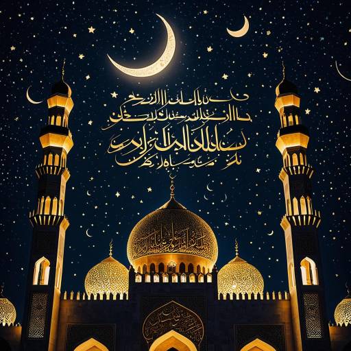 Golden Mosque Silhouette with Islamic Calligraphy