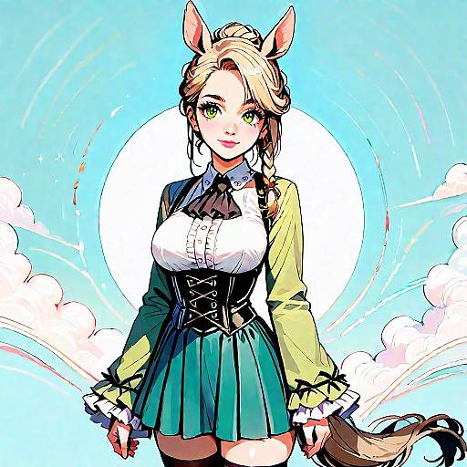 Anime Girl with Animal Ears and Green Outfit