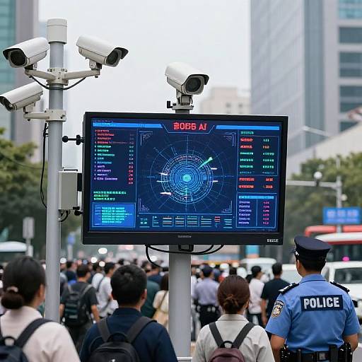 AI Surveillance Tower Monitoring Downtown
