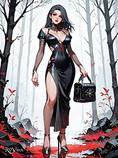 Dark Fantasy Woman in Black Bodycon Dress