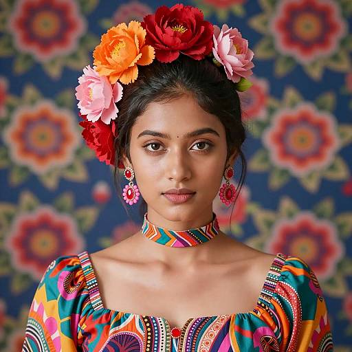 Vibrant Portrait of a Floral Beauty