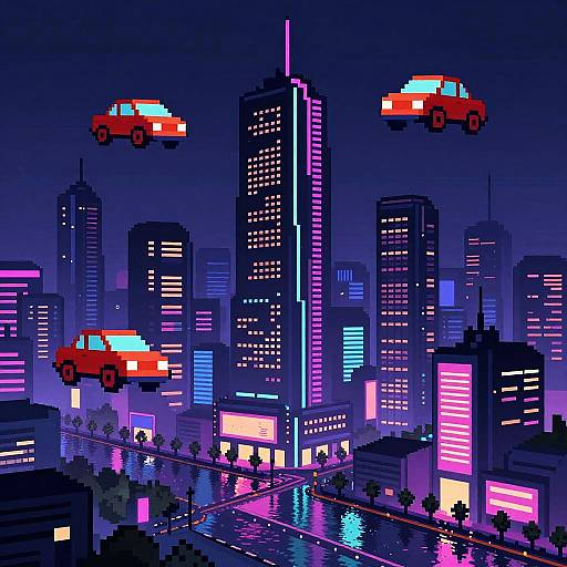 Futuristic Cyberpunk Pixel Cityscape