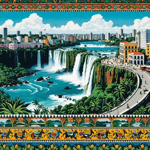 Iguazu Falls Tropical Folk Art Pattern