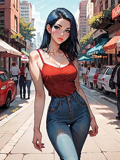 Casual Woman in Red Tank Top