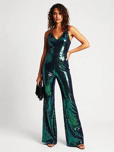 Green-Blue Sequin Jumpsuit Studio Shot