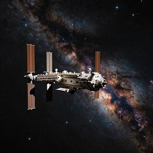 Space Station Orbiting in Galaxy Nebula