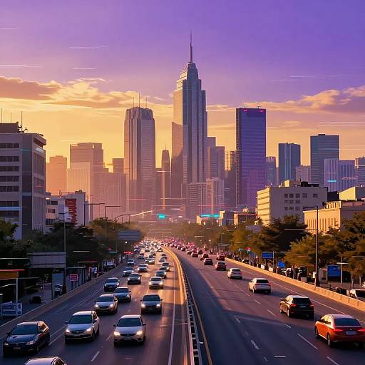 Glitched Futuristic Cityscape at Dusk