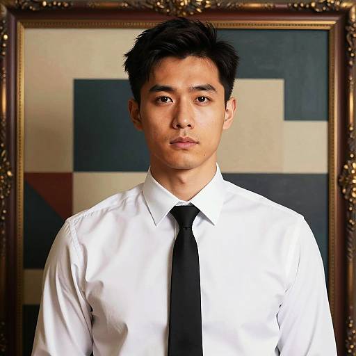 Formal Man Portrait with Abstract Geometric Background