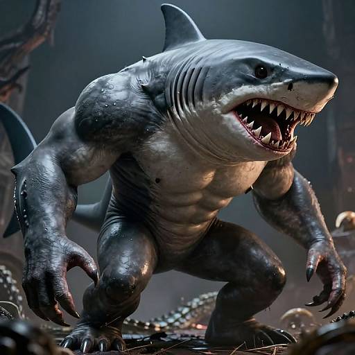Hyper-Realistic Muscular Shark-Croc Demon