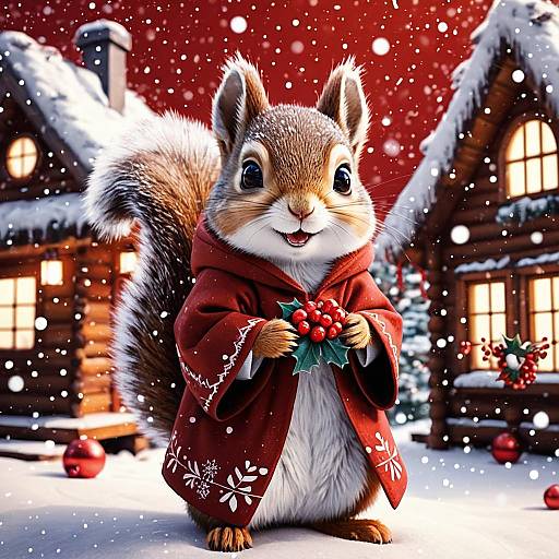 Kawaii Holiday Squirrel in Cozy Cloak