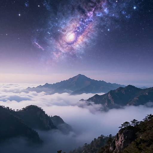 Ethereal Mountains Beneath Cosmic Veil