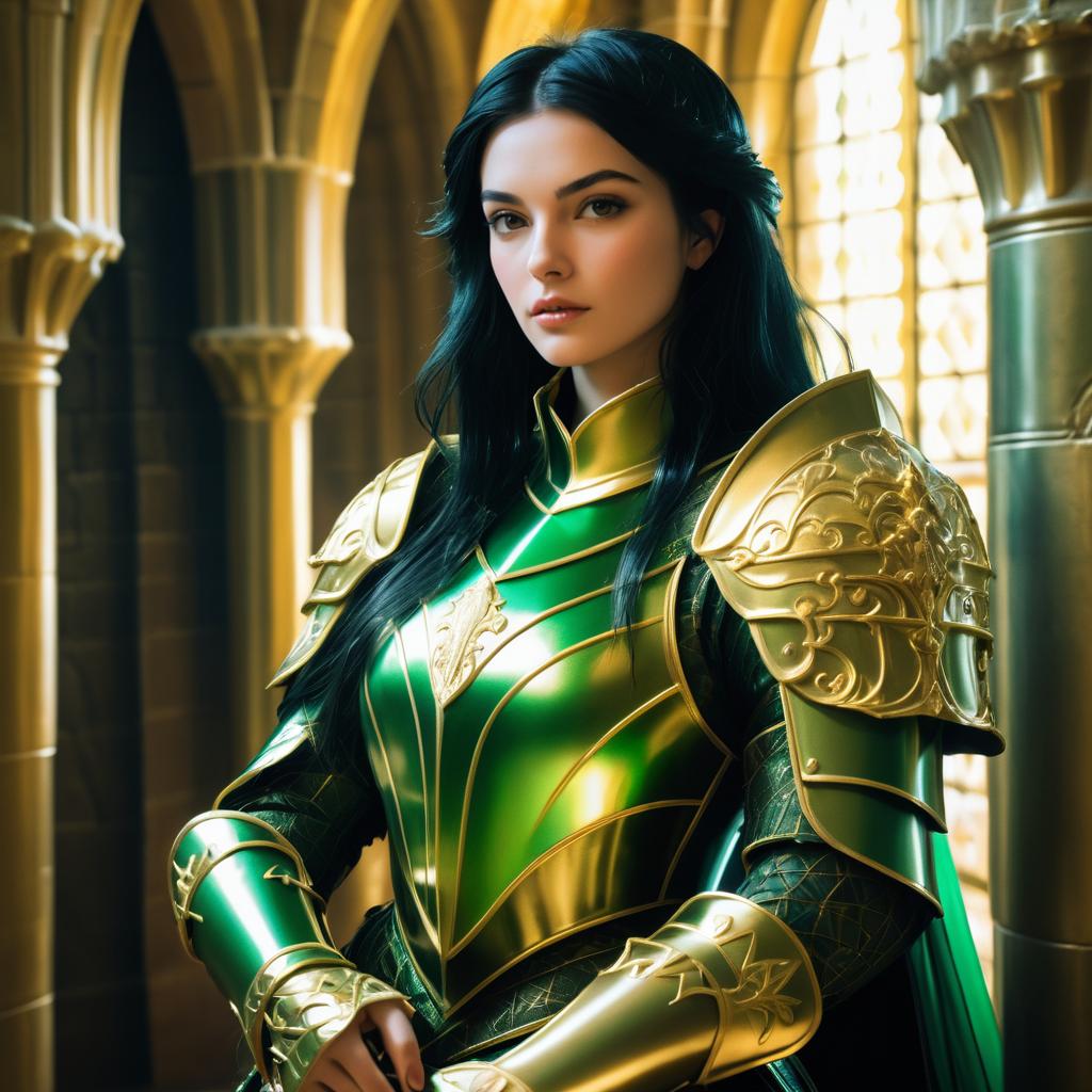 Cinematic Female Knight in Golden Armor