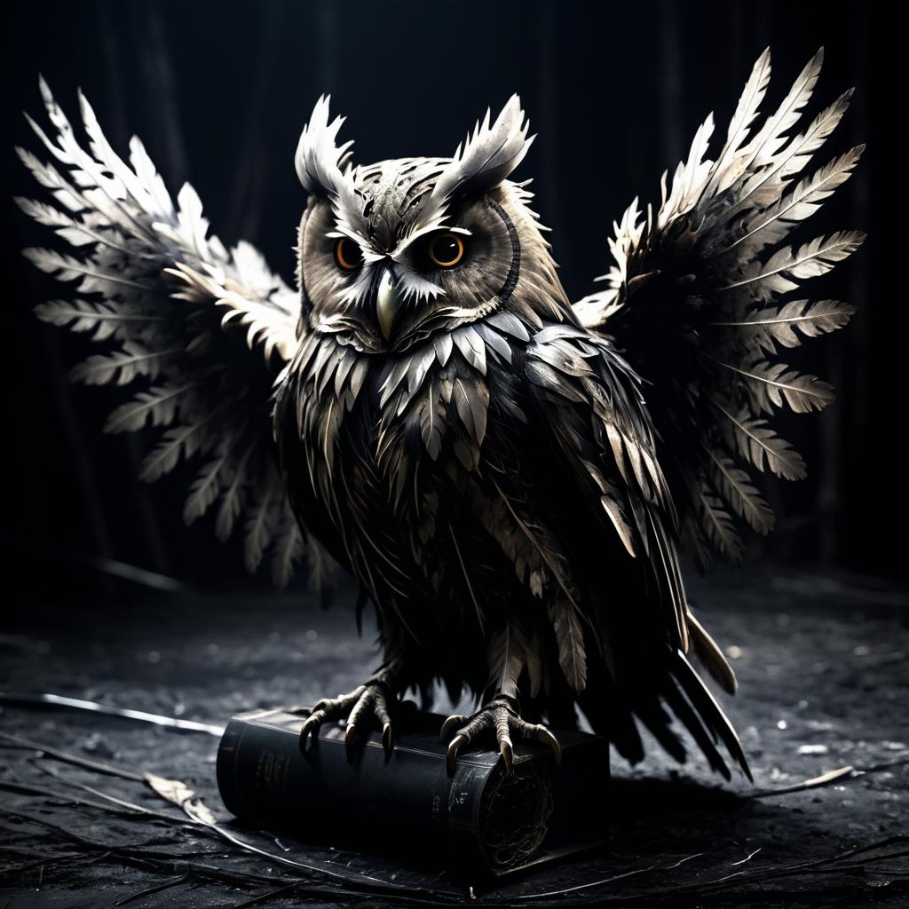 Eerie Decaying Owl in Gothic Atmosphere