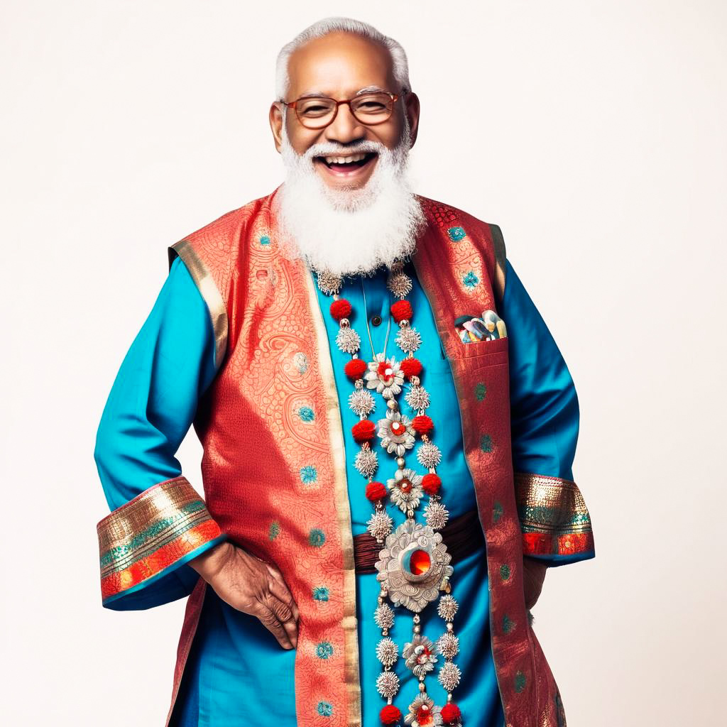 Joyful Elder in Traditional Chaniya Attire