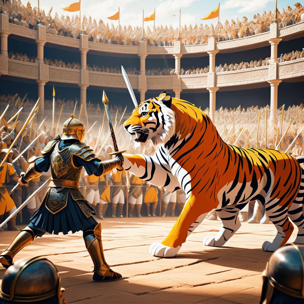 Young Knight vs Tiger in Arena