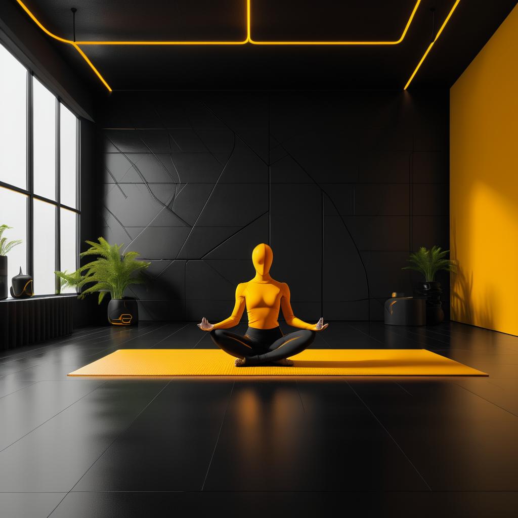 Futuristic Yoga Pose in Minimalist Room