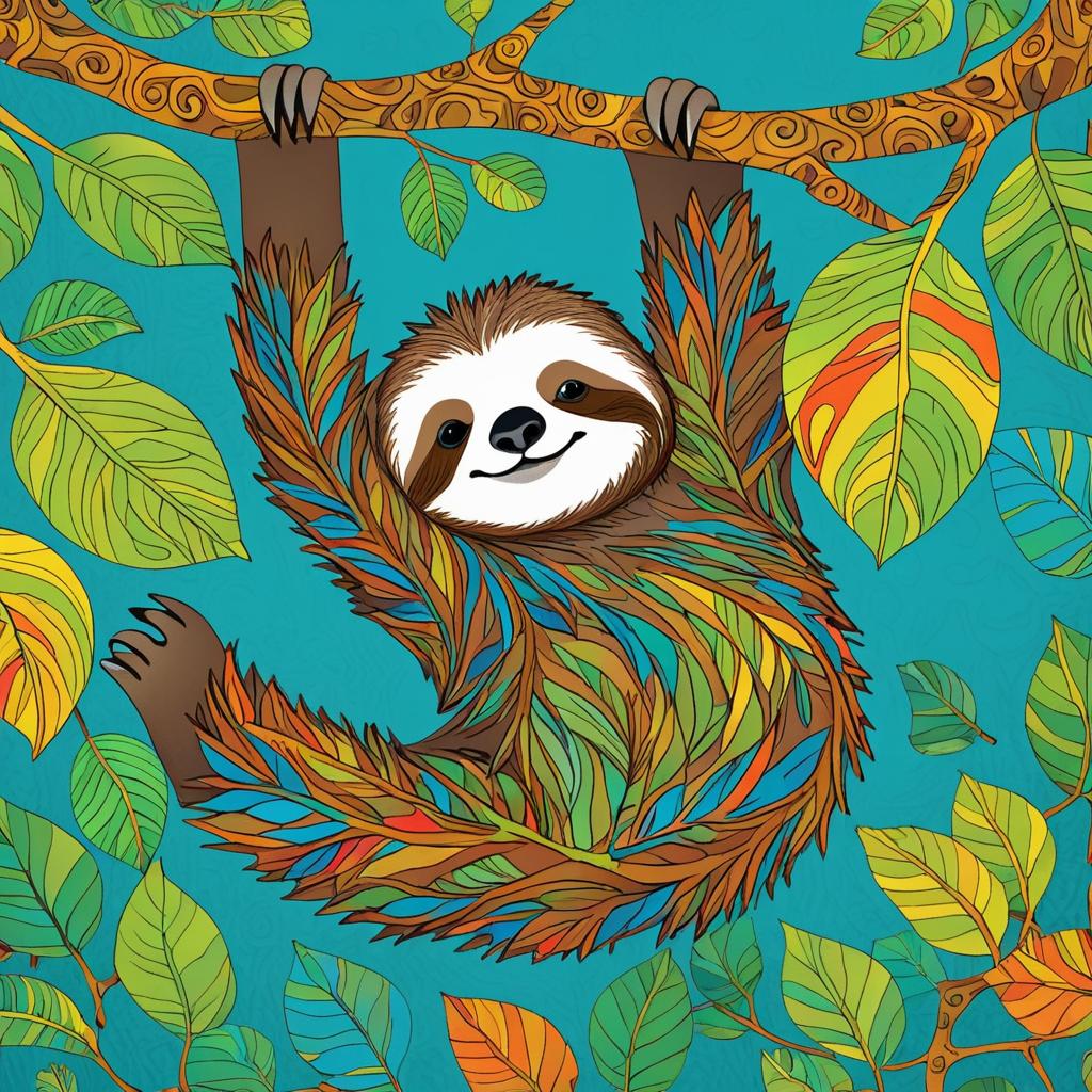 Cheerful Sloth Illustration in Eric Carle Style