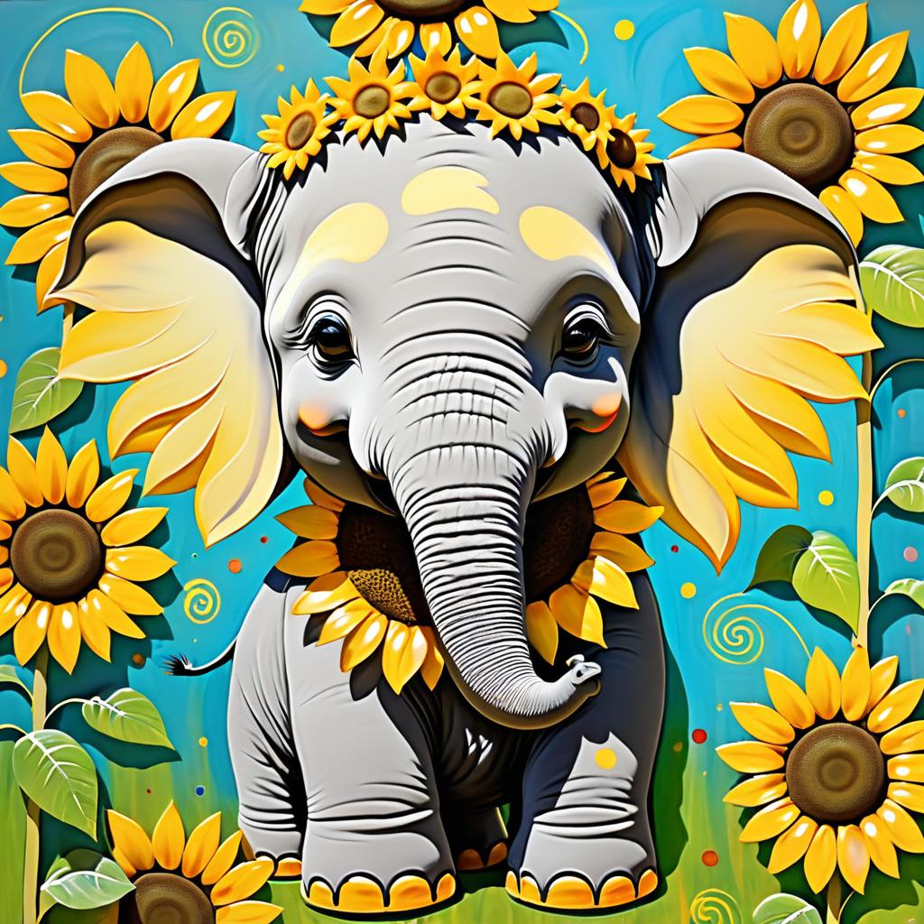 Whimsical Baby Elephant in Sunflowers