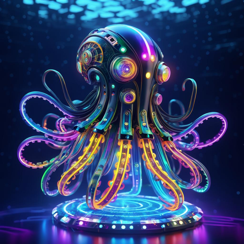 Vibrant 3D Robot Octopus Underwater