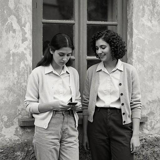 Black and White Portrait of Two Women by Window
