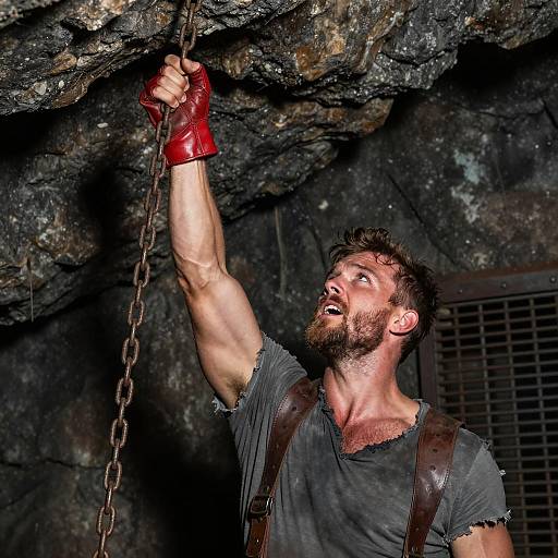 Muscular Man in Tattered Gray Shirt