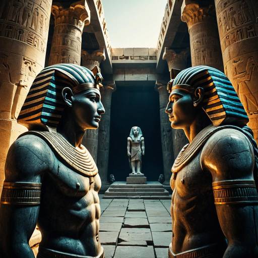 Marble Statues of Two Pharaohs in Ancient Egyptian Temple