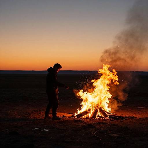 Solitary Figure Igniting Fiery Abyss
