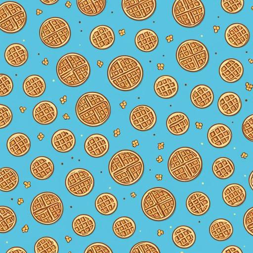 Cartoon Waffle Pattern on Blue Background