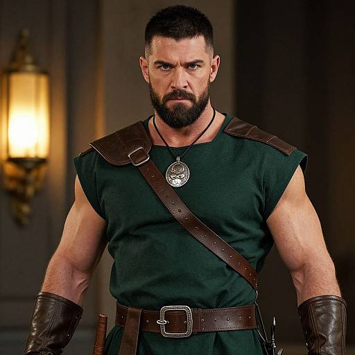 Muscular Warrior with Intense Blue Eyes