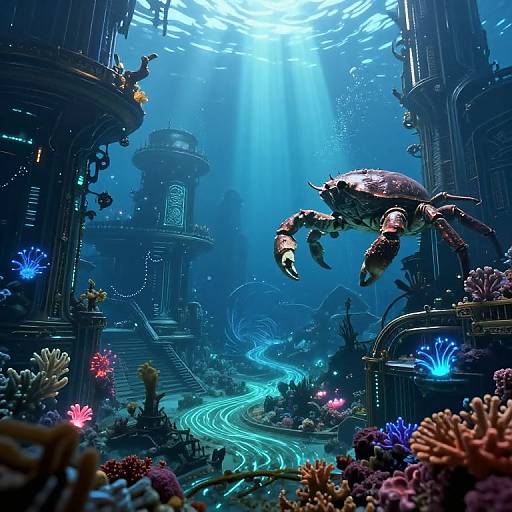 Ethereal Underwater Cityscape with Bioluminescence