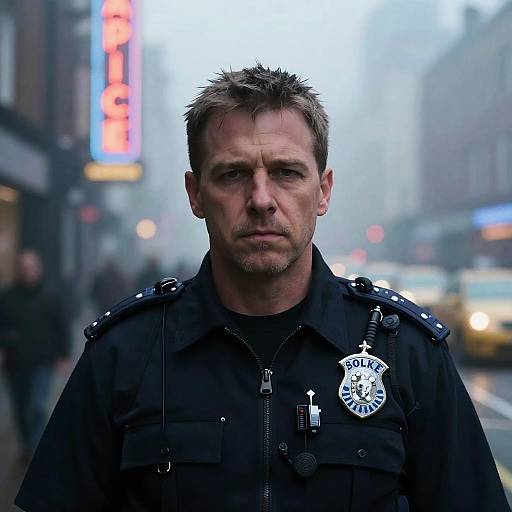 Neon Fog Cinematic Police Closeup
