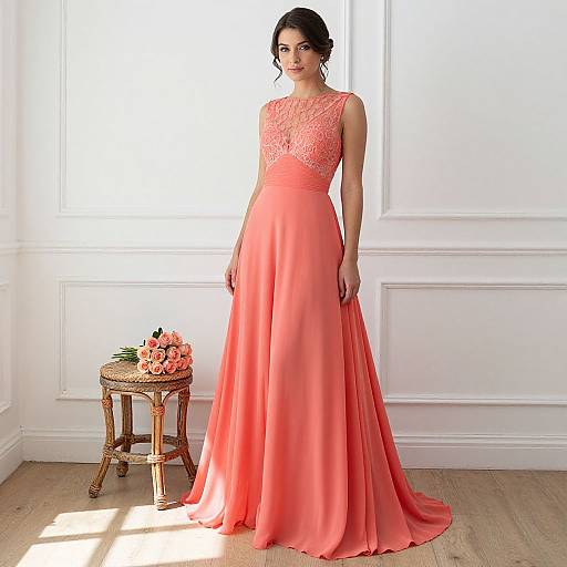 Elegant Woman in Coral Ball Gown