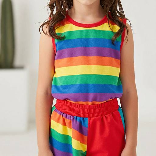 Young Girl in Colorful Rainbow Outfit
