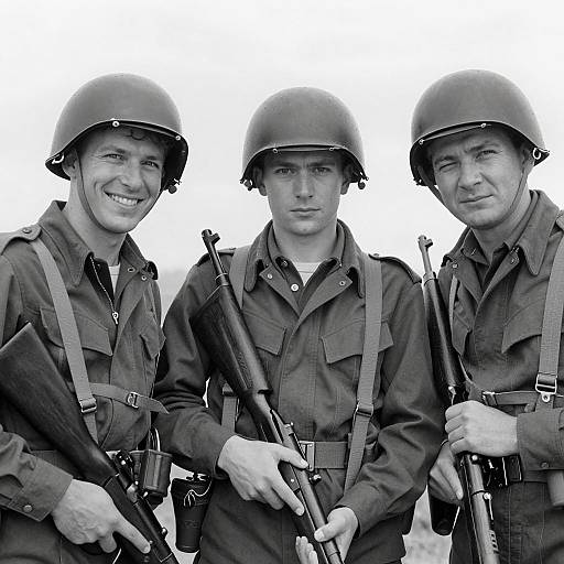 Three Soldiers in WWII Black and White