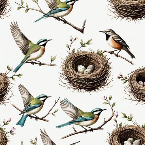 Spring Birds and Nests Pattern