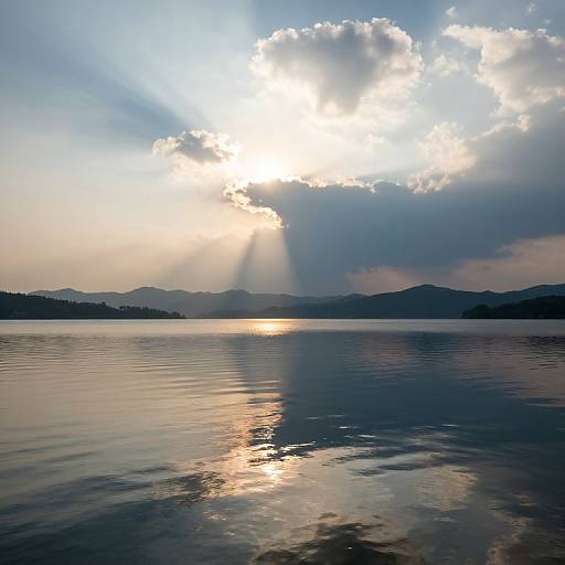 Sunlight Over Serene Mountain Lake