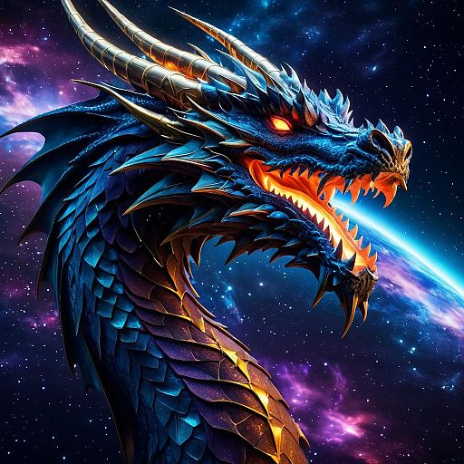 Majestic Dragon in Cosmic Fantasy Scene Majestic Dragon in Cosmic Fantasy Scene