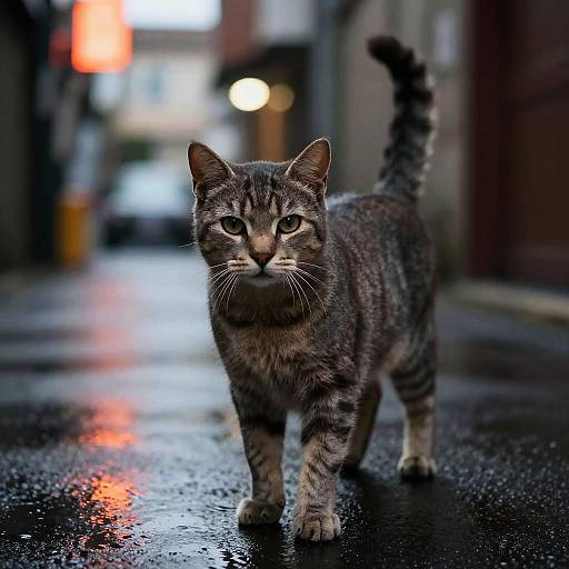 Striped Cat in Neon Alley
