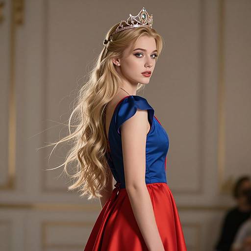 Elegant Blonde Model with Ornate Crown